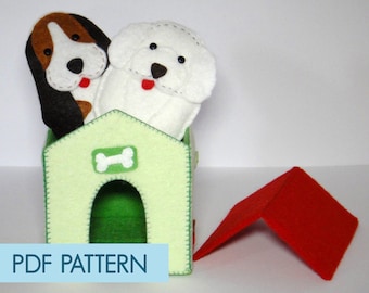 DIY The Green Dog House avec Oscar le Caniche et Toby le Basset Hound. Ornement et marionnettes à doigts.