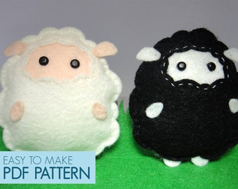 Easy to sew felt PDF pattern. DIY Tristan & Isolde the Sheeps and the Grass, finger puppet and ornament.