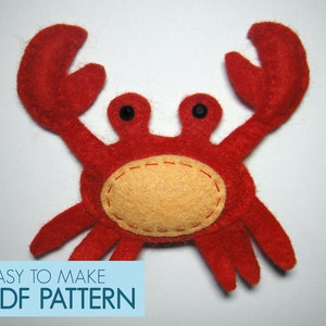 Easy to sew felt PDF pattern. DIY Walter the Crab, ornament softie. image 1