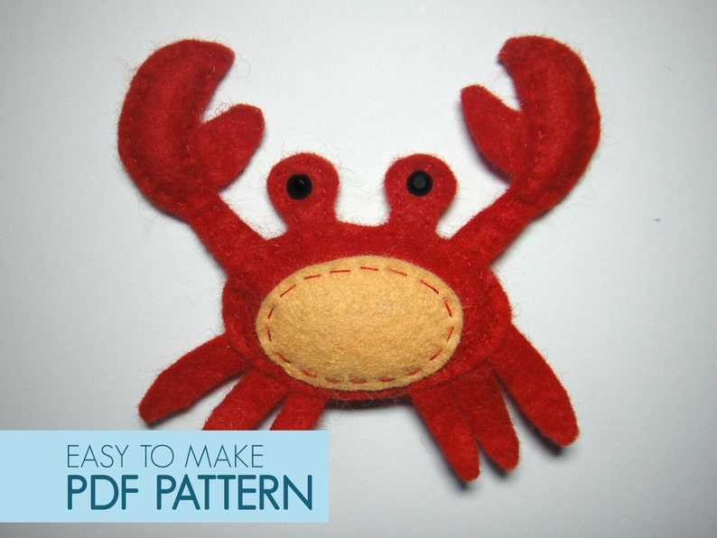 Easy to sew felt PDF pattern. DIY Walter the Crab, ornament softie. image 1