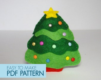 PDF pattern. Christmas Tree, Xmas tree ornament, embellishment, . Felt sew.