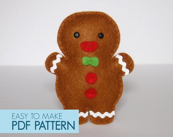 PDF pattern. Gingerbread, Christmas Xmas tree ornament, embellishment, . Felt sew.
