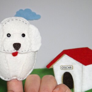 Easy to sew felt PDF pattern. DIY Oscar the Poodle & Kennel, finger puppet or ornament. image 2