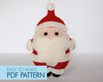 PDF pattern. Santa Claus, Christmas Xmas tree ornament, embellishment, . Felt sew.