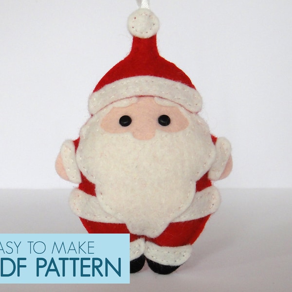 PDF pattern. Santa Claus, Christmas Xmas tree ornament, embellishment, . Felt sew.