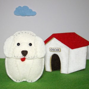 Easy to sew felt PDF pattern. DIY Oscar the Poodle & Kennel, finger puppet or ornament. image 5