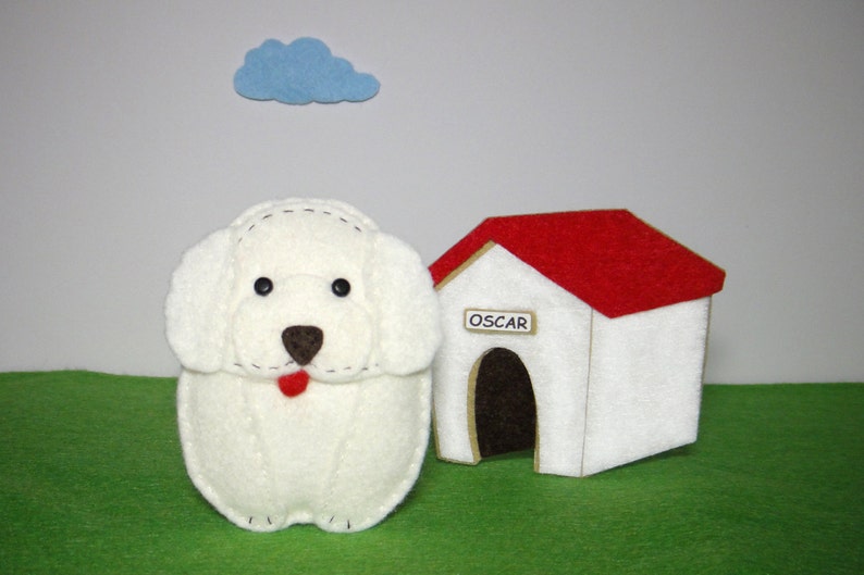 Easy to sew felt PDF pattern. DIY Oscar the Poodle & Kennel, finger puppet or ornament. image 5