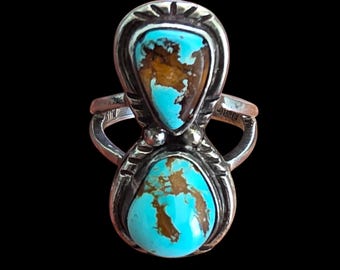 Vintage Native American Southwestern SW Style Sterling Silver & Turquoise Ring