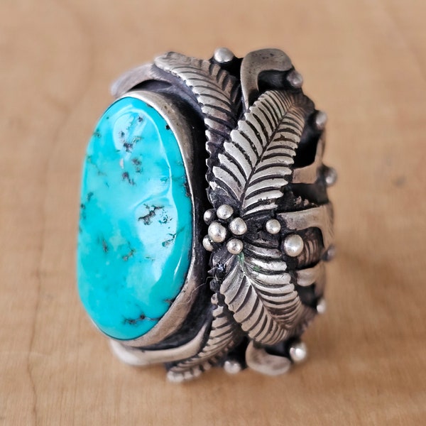 Wow! Very Unusual Navajo Sterling Silver & Turquoise Dome Ring