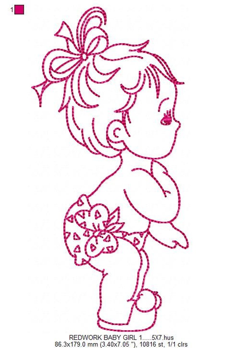 Set 10 redwork baby girls machine embroidery design no 130  etsy
