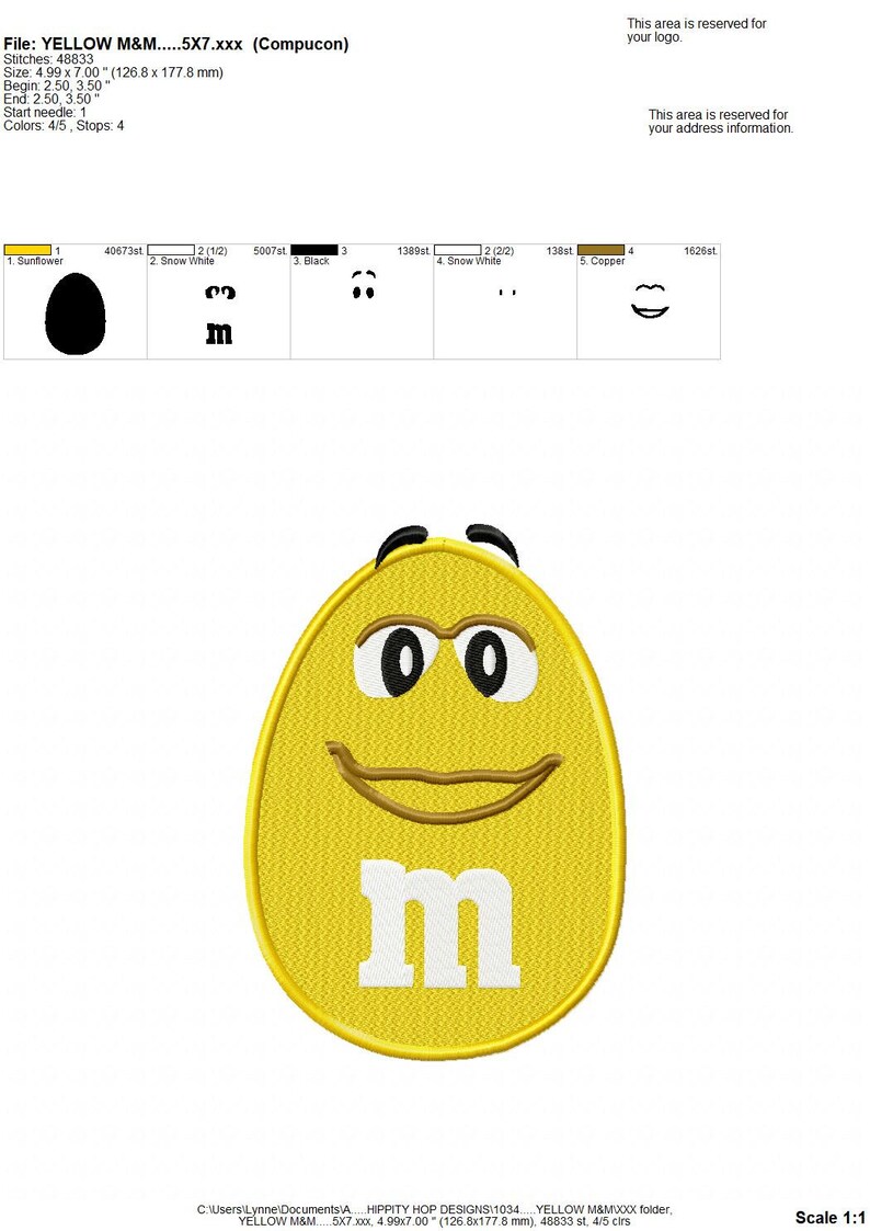 Yellow M&M...Pattern Fill Machine Embroidery DESIGN NO. 1034 Etsy