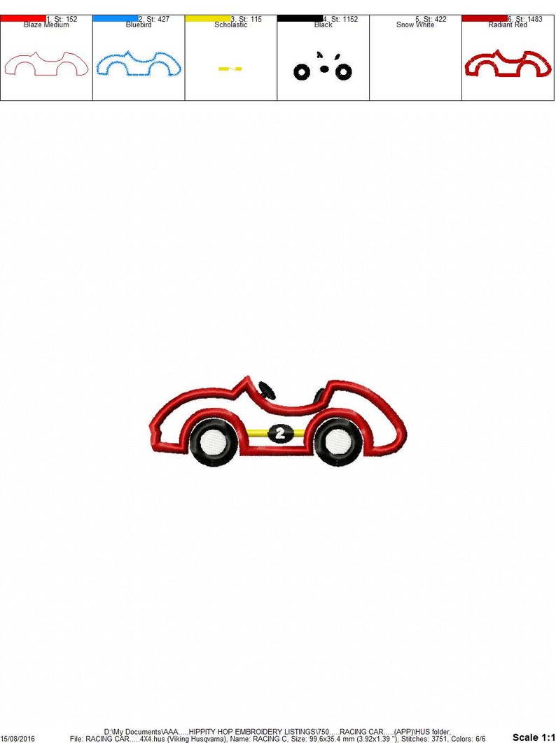 Racing Car... Applique Machine Embroidery DESIGN NO. 750 Etsy