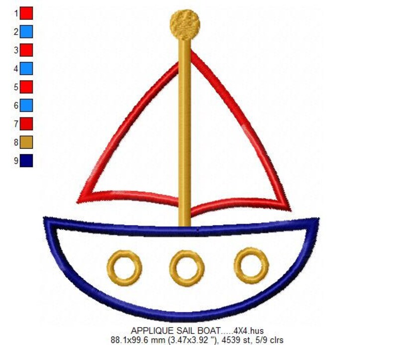 Sail boat applique machine embroidery design no 295  etsy