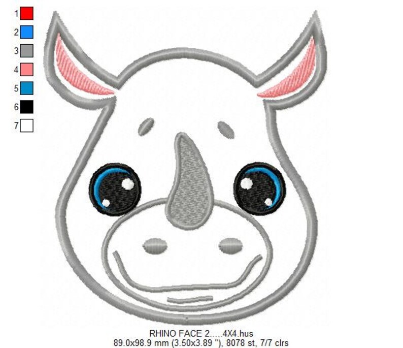 Rhino Face 2 Applique Machine Embroidery DESIGN NO. 216 Etsy