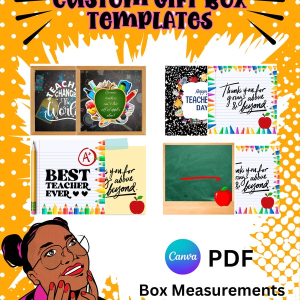 Custom Editable Teacher Appreciation Gift Box Digital Downloadable Template, Canva Editable, PDF File Digital File ONLY, Custom Gift Box