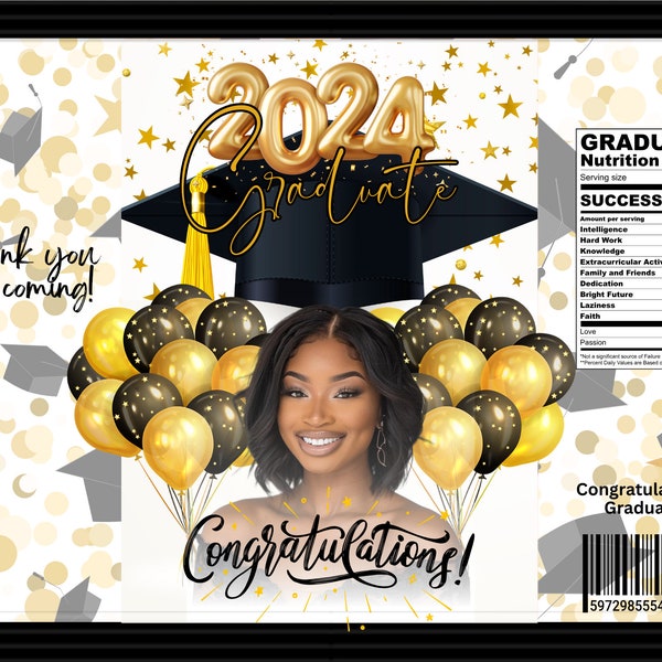 Confetti and Grad Caps Editable Graduation Chip Bag Template, Canva Editable, PDF File ONLY, Graduation Party Treat Chip Bag