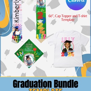 60" Editable Graduation Stole, T-Shirt and Cap Topper Paper and Chalkboard Themed Digital Downloadable File ONLY, CANVA Only File