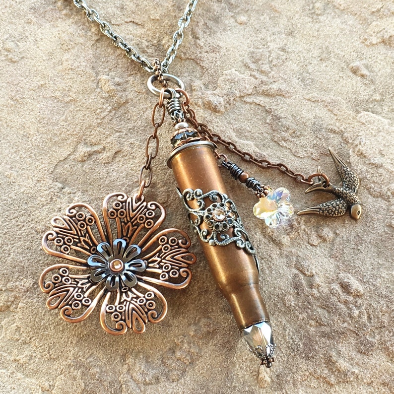 Flower Garden Bullet Shell Casing Necklace Bullet Jewelry Etsy