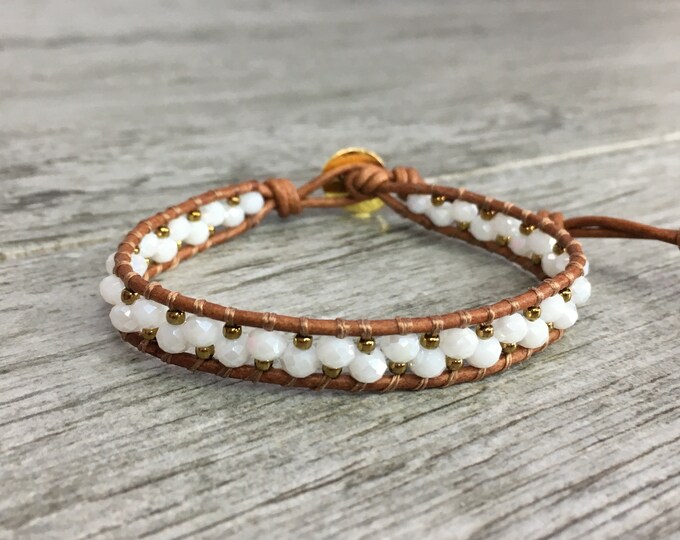 Wrap bracelet leather wrap bracelet white with gold boho bracelet boho jewellery
