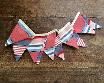 Red, white and blue Striped Bunting, Reversible Nautical Flags, Seaside Decor