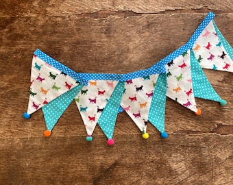 Wimpelkette mit Regenbogen Katzen Motiven: Aqua gepunktete Baumwollfahnen