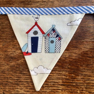 Beach hut and Yacht fabric Bunting on Nautical, Blue striped Bias Tape, holiday, beach hut, glamping, festival bunting. image 6