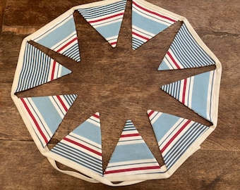 Seaside Bunting: Red, White & Blue Striped Cotton, Beach Hut Decor