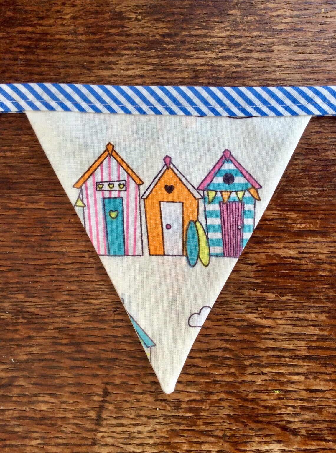 Beach hut and Yacht fabric Bunting on Nautical Blue striped Etsy