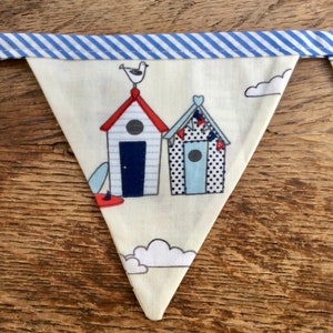 Beach hut and Yacht fabric Bunting on Nautical, Blue striped Bias Tape, holiday, beach hut, glamping, festival bunting. image 8