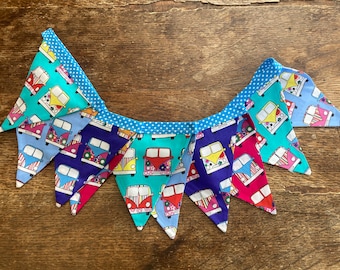 Banderines de tela con diseño de furgoneta camper, modernos, retro, para festivales de surfistas, pancartas de glamping, guirnaldas.