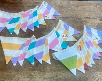 Rainbow Striped Bunting, Reversible Seaside Decor, Beach Hut, Camper Van