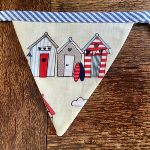 Beach hut and Yacht fabric Bunting on Nautical, Blue striped Bias Tape, holiday, beach hut, glamping, festival bunting. image 4