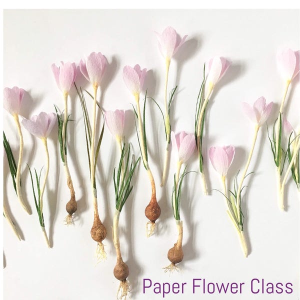 Cours de fleurs en papier - PDF/Vidéo - Fleur de crocus et bulbe de printemps - Tutoriel sur les fleurs en papier