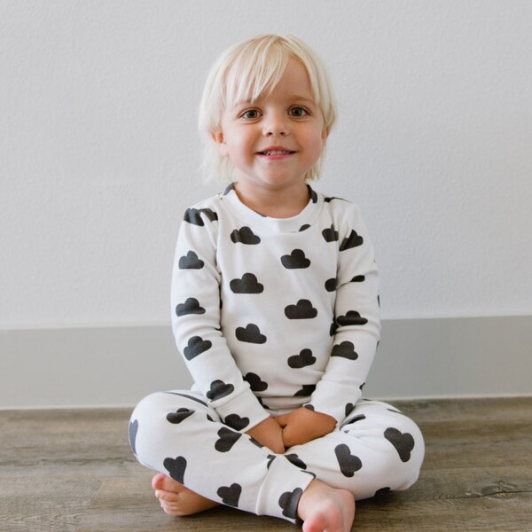 Toddler Pajama Set: Signature Hello Sunday Charcoal Cloud Organic Cotton Pajamas for Boy or Girl
