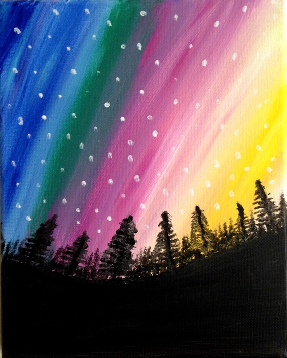 Northern Lights Acrylic painting canvas art Cosmic night sky Etsy