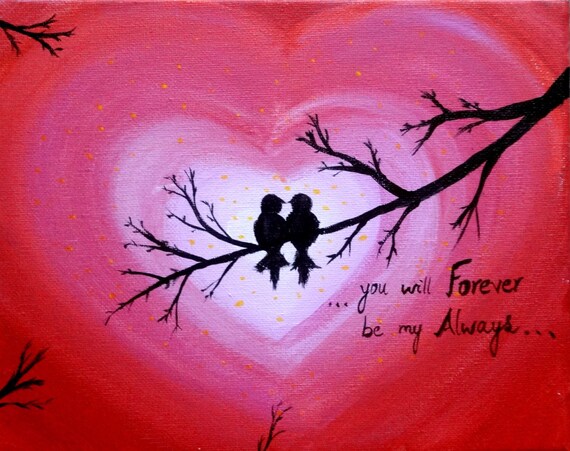 wall decor love birds acrylic painting canvas art heart sign etsy