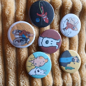 Tintin - Set of 6 x 25mm Badges Tintin Snowy Captain Haddock