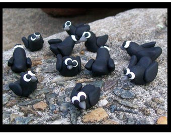 Mini - Raven Black Bird Crows - Polymer Clay Ornaments