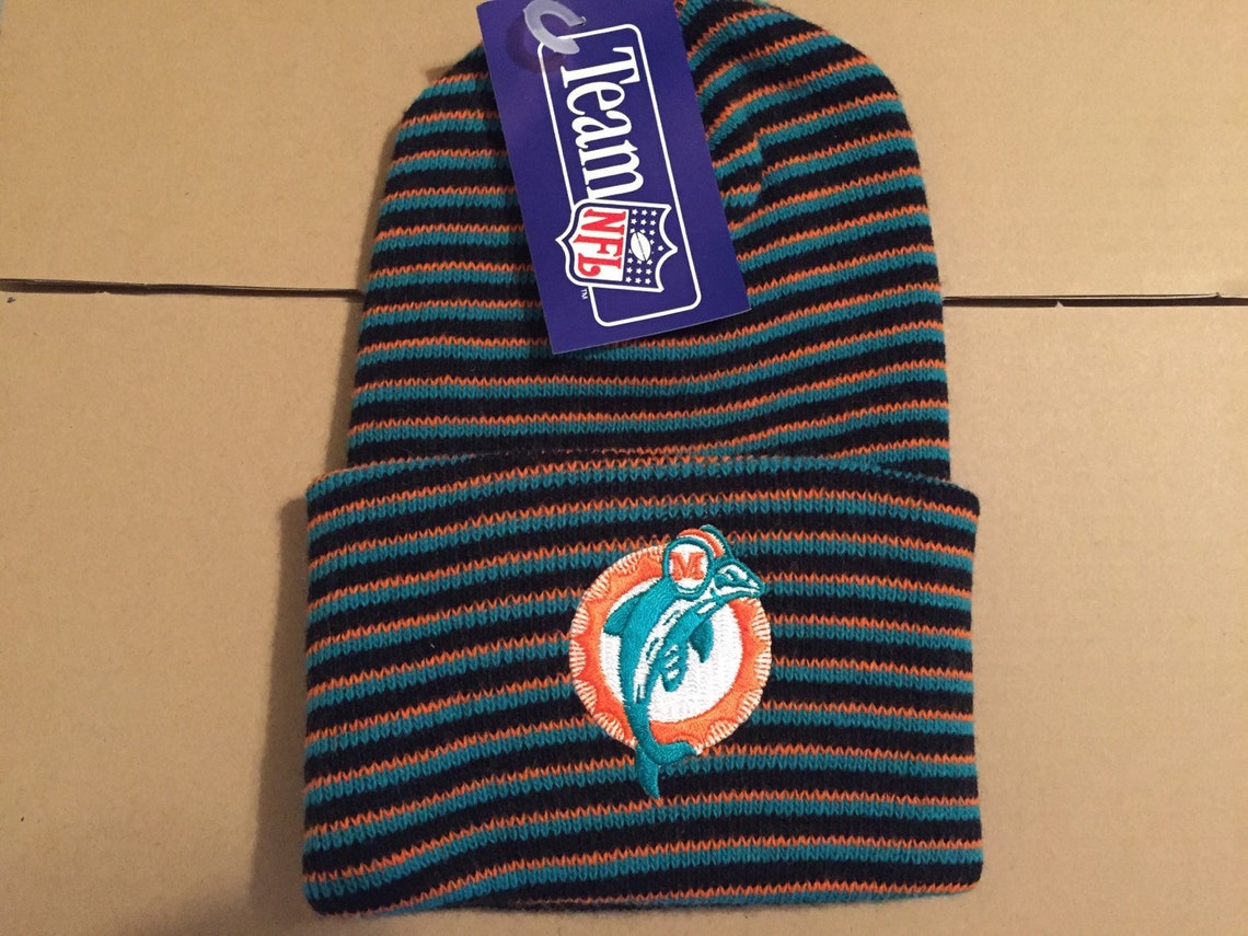 Vintage NWT miami dolphins beanie hat cap 90s jersey logo nfl | Etsy