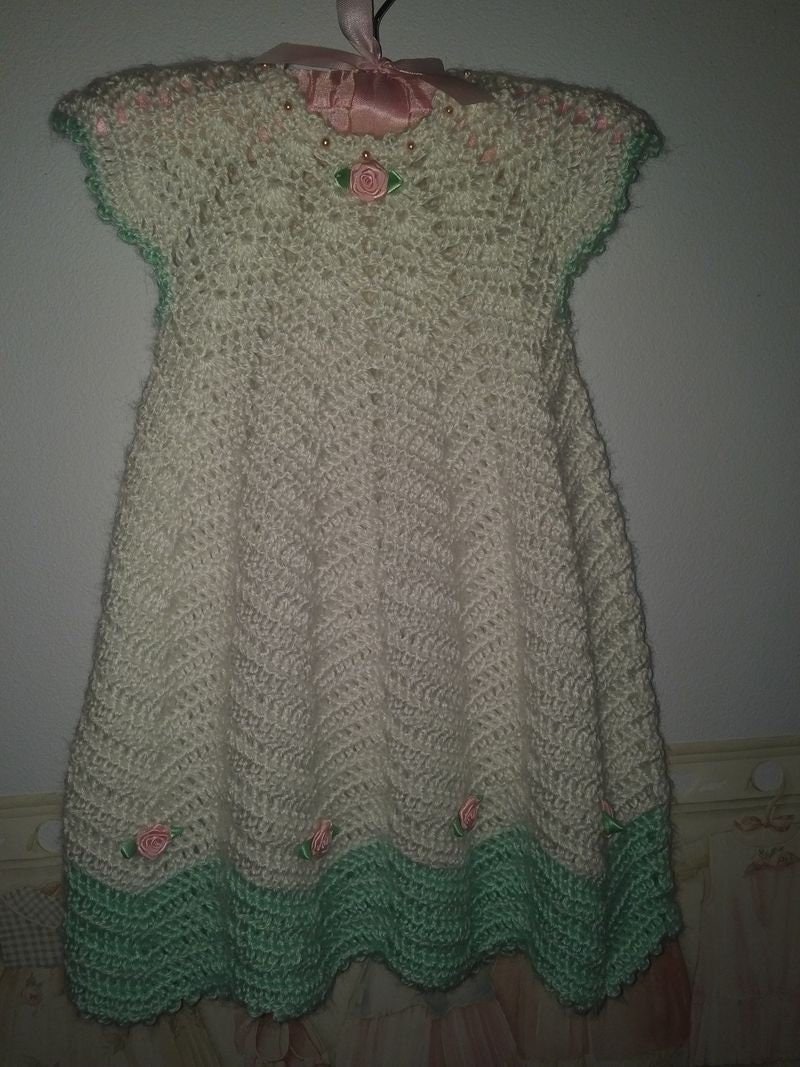 green pink and white crochet dress Shop Elle Crochet Green/Pink Dress