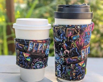 Disney Haunted Mansion print Coffee sleeve, the bride, Cold cup cozy, coffee sleeve, Insulated hot drink or cold beverage holder