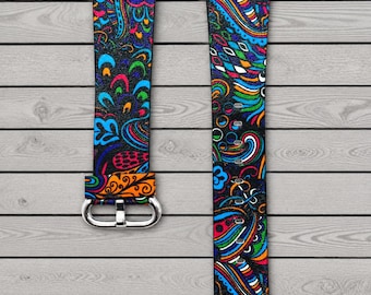 Boho Abstract Silicone Watch Band for Apple Watch, Multicolor Paisley Print Strap