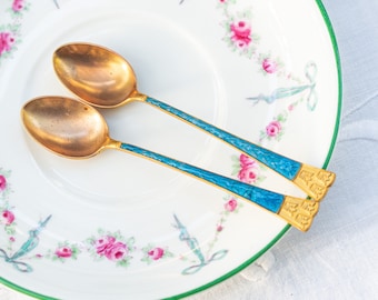 Vintage C.G. Hallberg Swedish Blue Enamel Coffee Spoons (Set of 2)