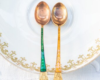 Vintage C.G. Hallberg Enamel Coffee Spoons: Swedish Tre Kronor Emblem