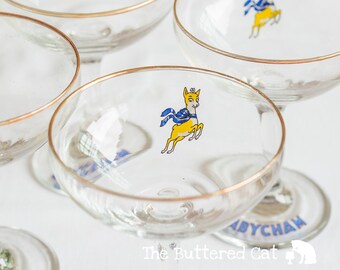 TWO NOS vintage Babycham glasses, stemmed champagne glasses, new un-used old stocks