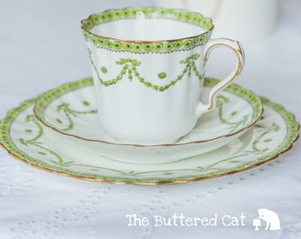 Antique Victorian English China Trio: Bows & Swags Tea Set