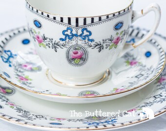 Paragon Bone China Tea Trio: Antique Art Deco Hand-Painted Set