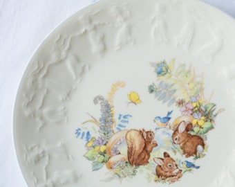 Ethereal vintage English bone china plate, rabbits, Easter, children's room decor