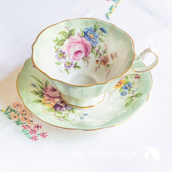 Vintage light green Queen Anne cabinet teacup and saucer