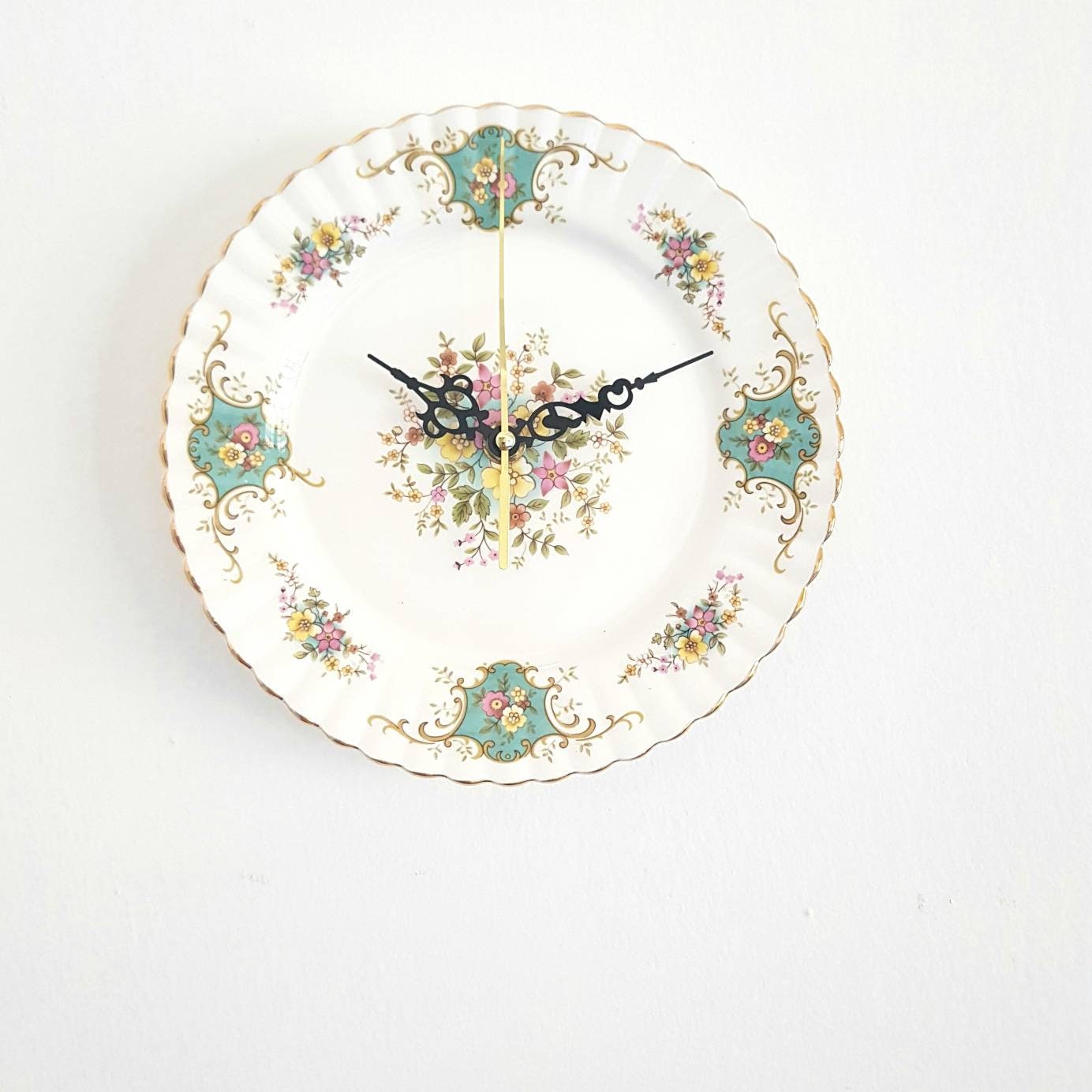 Handmade wall clock vintage English bone china plate clock Etsy